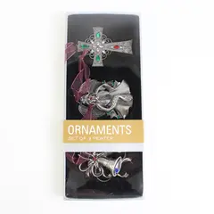 Living Quarters Set of 3 Pewter Christmas Ornaments Bells Angel Cross