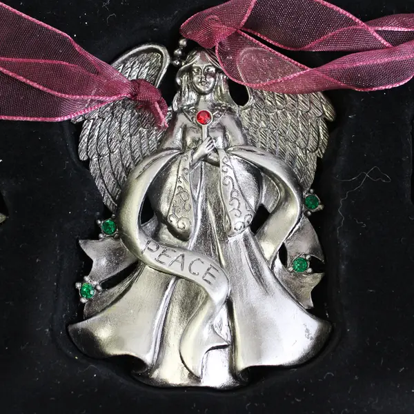 Living Quarters Set of 3 Pewter Christmas Ornaments Bells Angel Cross