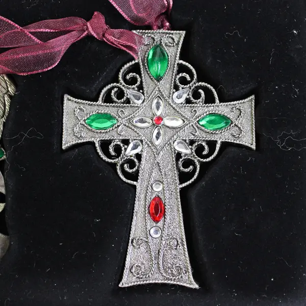 Living Quarters Set of 3 Pewter Christmas Ornaments Bells Angel Cross