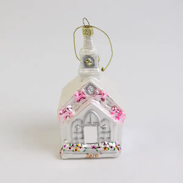 2010 Wedding Chapel Steeple Church Blown Glittery Glass Ornament