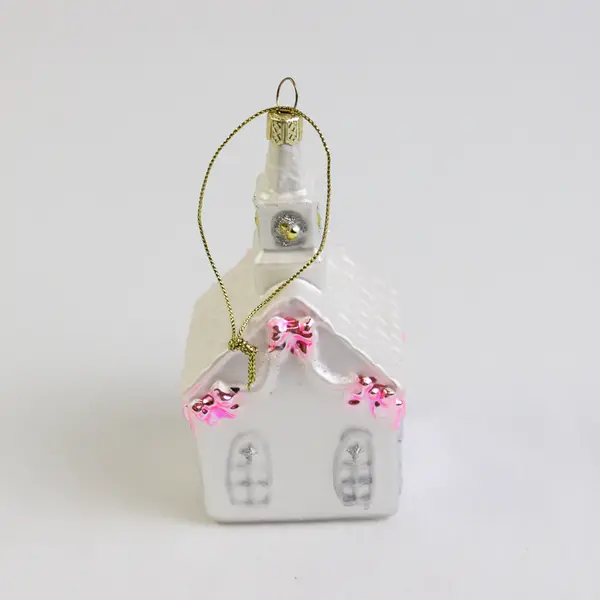 2010 Wedding Chapel Steeple Church Blown Glittery Glass Ornament