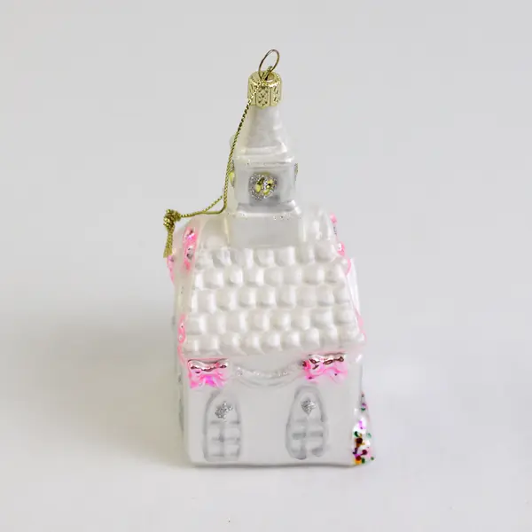2010 Wedding Chapel Steeple Church Blown Glittery Glass Ornament