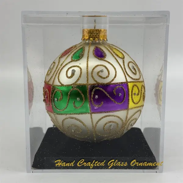 Vtg Unique Treasures Hand  Crafted Christmas Glass Ball Ornament Hand Painted 