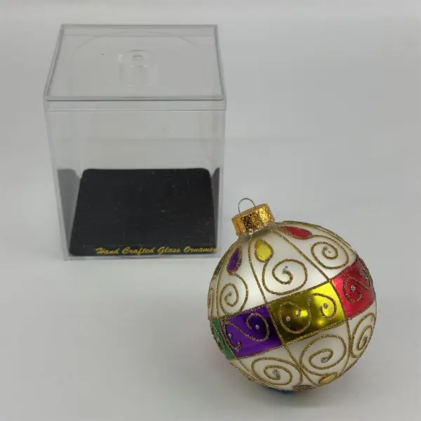 Vtg Unique Treasures Hand  Crafted Christmas Glass Ball Ornament Hand Painted 