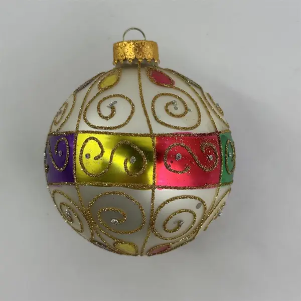 Vtg Unique Treasures Hand  Crafted Christmas Glass Ball Ornament Hand Painted 