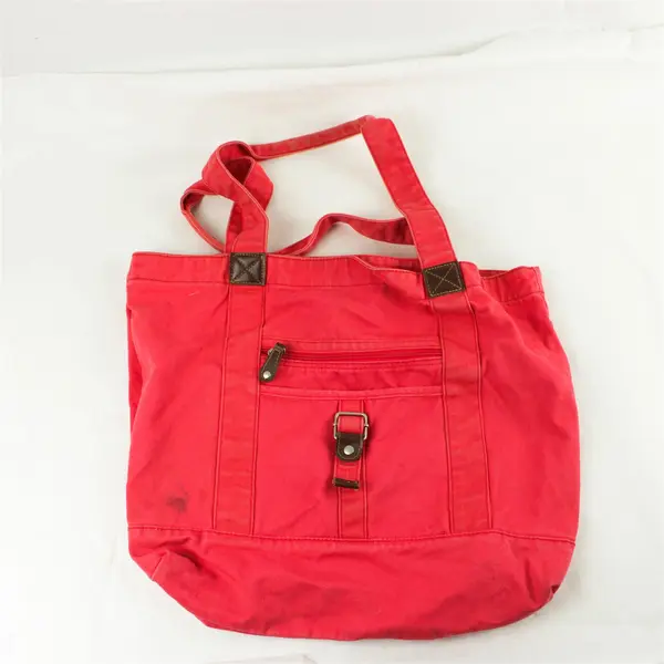 Large Red Canvas Tote Bag w/ Front Pocket Shoulder Straps