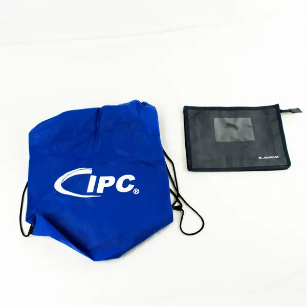 Lot of 2 IPC Drawstring Gym Bag & Small Toiletries Bag w/ Allergan