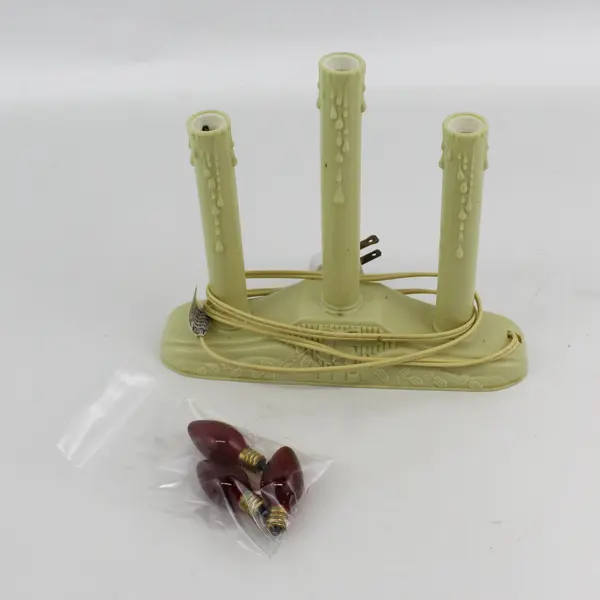 Vintage Noma 3 Light Electric Lighted Dripping Wax Candelabra Holly Bell Pattern