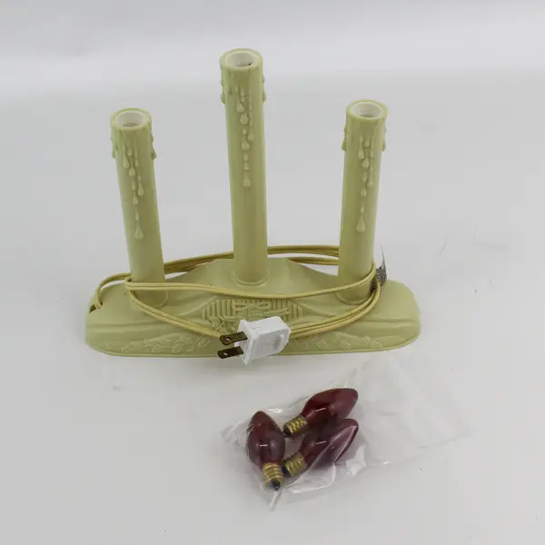 Vintage Noma 3 Light Electric Lighted Dripping Wax Candelabra Holly Bell Pattern