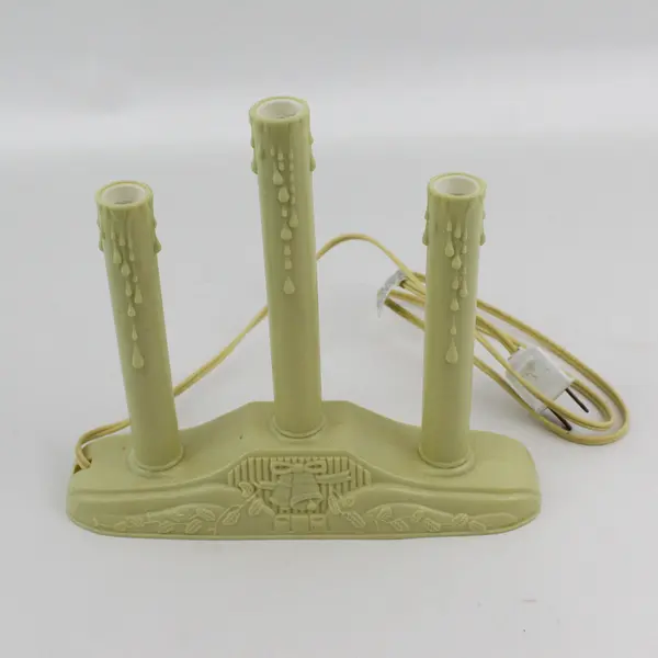 Vintage Noma 3 Light Electric Lighted Dripping Wax Candelabra Holly Bell Pattern