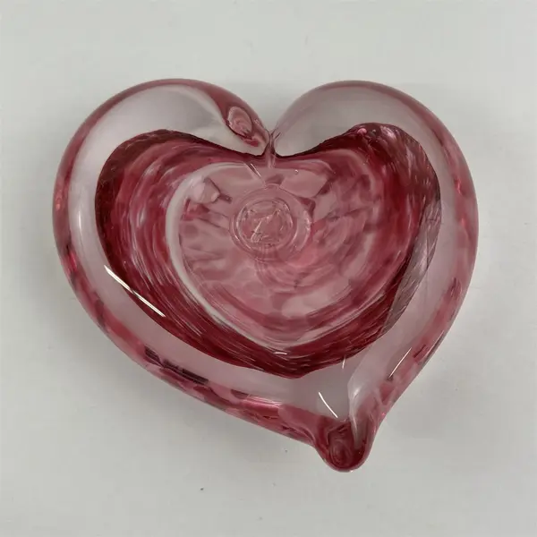 Zimmerman Pink Heart Shaped Art Glass Paperweight  2.5"