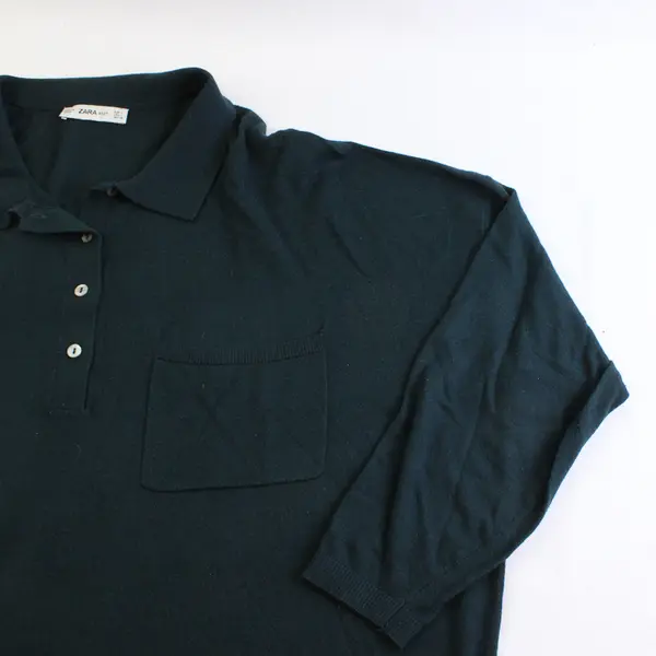 Zara Knit Unisex L Blue/Green Semi-Sheer 1/4 Button Pullover Long Sleeve Sweater