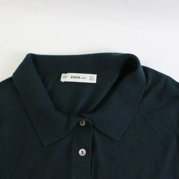 Zara Knit Unisex L Blue/Green Semi-Sheer 1/4 Button Pullover Long Sleeve Sweater