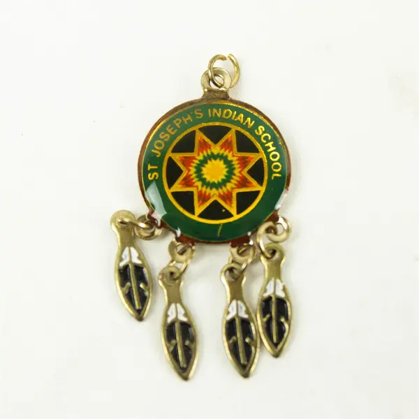 St Joseph's Indian School Pendant Metal with 4 Feathers Vintage