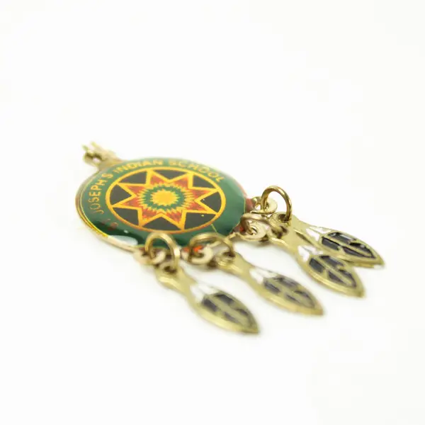 St Joseph's Indian School Pendant Metal with 4 Feathers Vintage