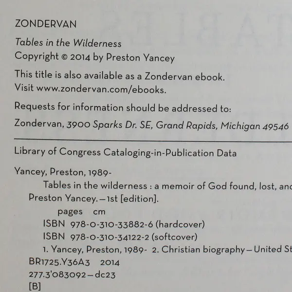 Tables in the Wilderness A Memoir by Preston Yancey 2014 Hardcover DJ Good