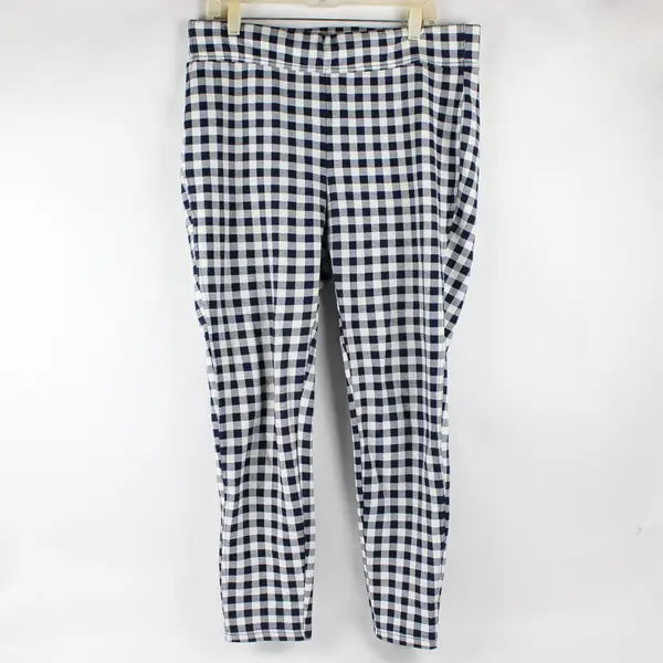 Lands End Serious Sweats Women's L 14-16 Blue Gingham Plaid Fleece Leggings