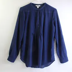 Old Navy Women's M Blue Sheer Pleated Neck Roll Tab Sleeve Tunic Dress Top