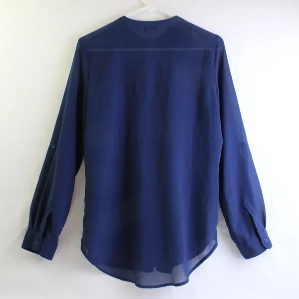 Old Navy Women's M Blue Sheer Pleated Neck Roll Tab Sleeve Tunic Dress Top