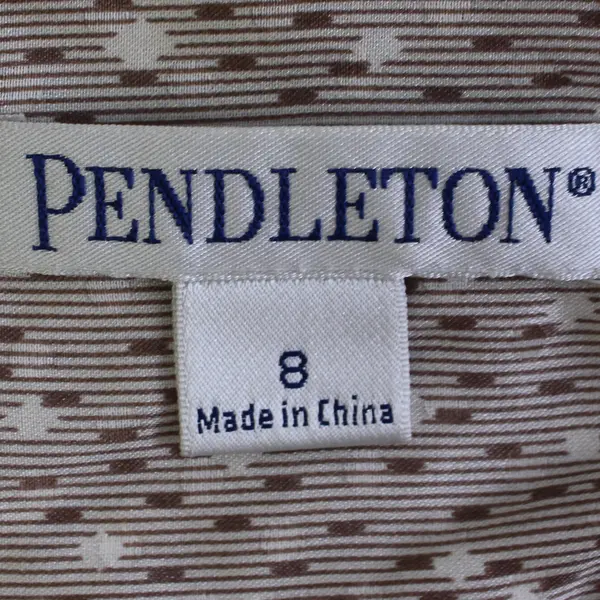 Vtg Pendleton Women's 8 Brown Silk/Cotton Button Up Long Sleeve Dress Shirt