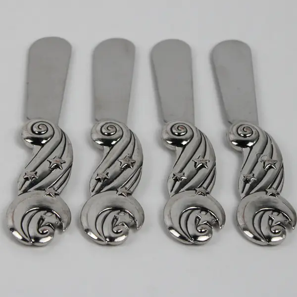 Lot of 4 Stainless Steel Butter/Cheese Unknown Brand Moon & Stars Handle Pattern