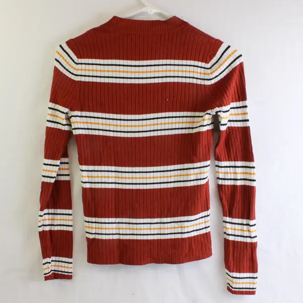 No Boundaries Women's/Juniors S/M Orange Ribbed V-Neck Striped Henley Sweater