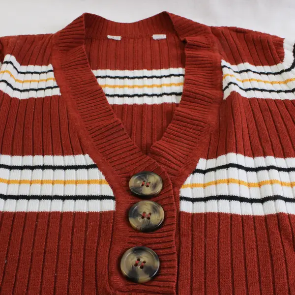 No Boundaries Women's/Juniors S/M Orange Ribbed V-Neck Striped Henley Sweater