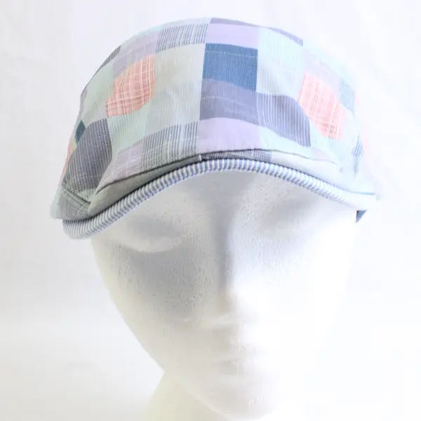 Unbranded Men's Newsboy Cap Adjustable Snaps Blue and Multicolor Plaid Design
