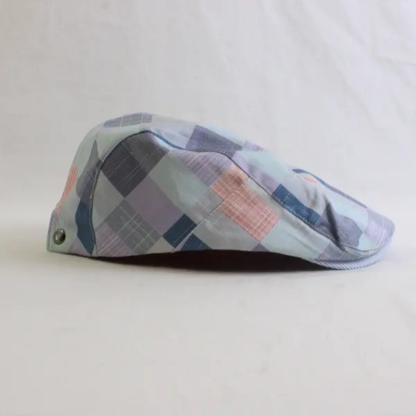Unbranded Men's Newsboy Cap Adjustable Snaps Blue and Multicolor Plaid Design