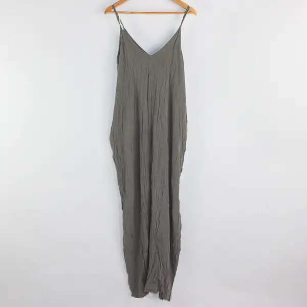 Love Stitch Women's M/L Gray Gauzy Spaghetti Strap Maxi Dress w/Pockets