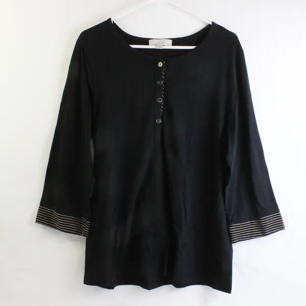 Carolyn Taylor Women's XL Black and Striped Sleeve Cuffs Tunic Shirt