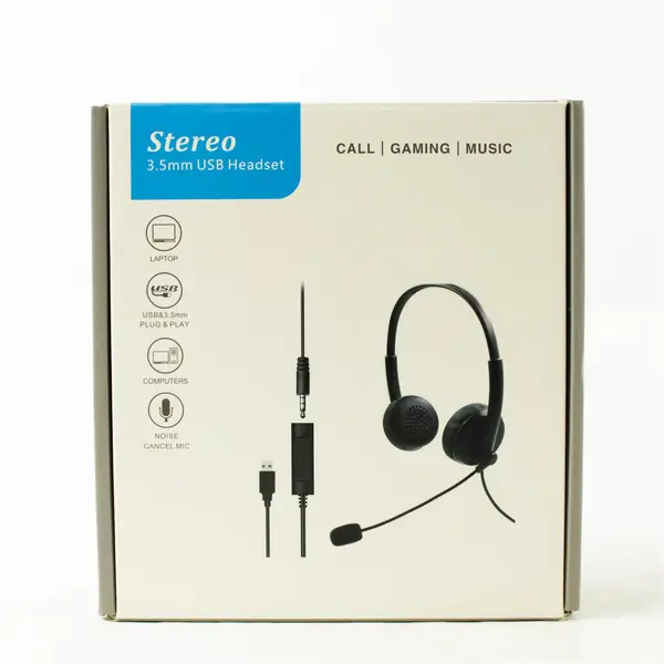 Stereo 3.5mm Jack Headset w/ USB Adapter Noise-Cancel Mic Wired S-023