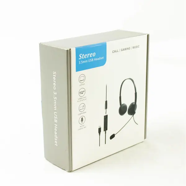 Stereo 3.5mm Jack Headset w/ USB Adapter Noise-Cancel Mic Wired S-023