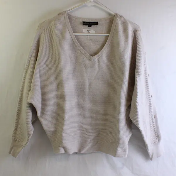 Catherine Malandrino Women's M Gray Crop Knit Raglan Sleeve V-Neck Sweater