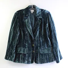 Chico's Women's Sz 1 Blue Velvet Blazer Jacket Silk Blend w/Shoulder Pads
