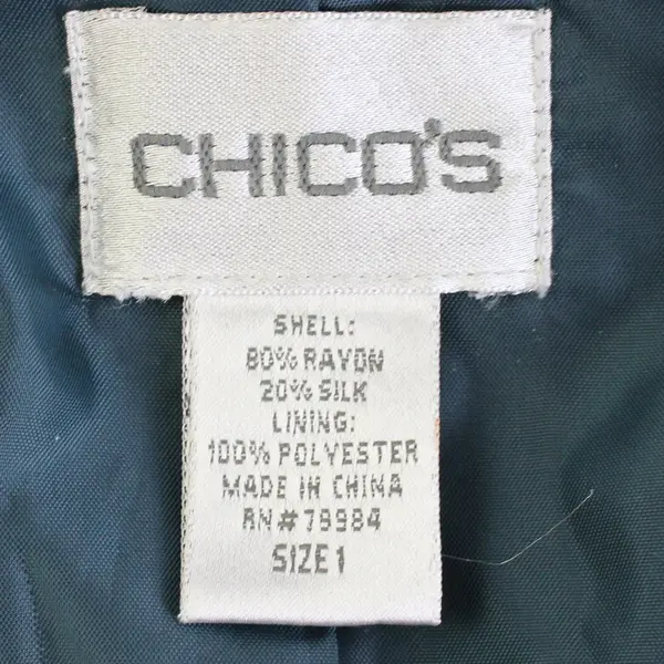 Chico's Women's Sz 1 Blue Velvet Blazer Jacket Silk Blend w/Shoulder Pads