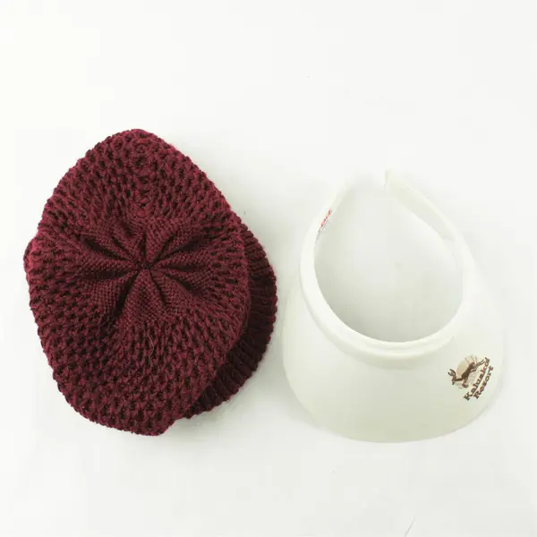 Lot of 2 Hats Burgundy Stocking Cap w/ Brim & White Kaluakoi Resort Visor