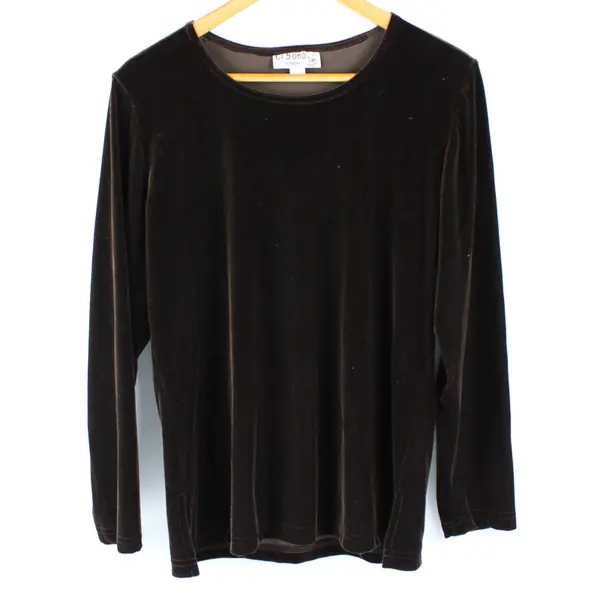 Vintage Ci Sono LA Women's M Petite Brown Velvet Long Sleeve Round Neck Shirt