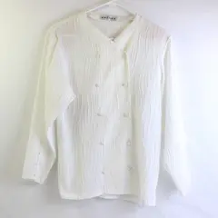 Vtg Jaeger Women's M White Satin Double Breasted  Button Up Long Sleeve Blouse