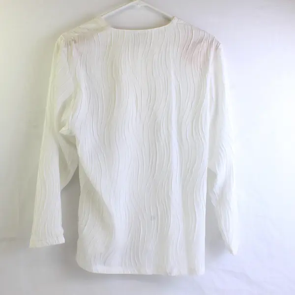 Vtg Jaeger Women's M White Satin Double Breasted  Button Up Long Sleeve Blouse