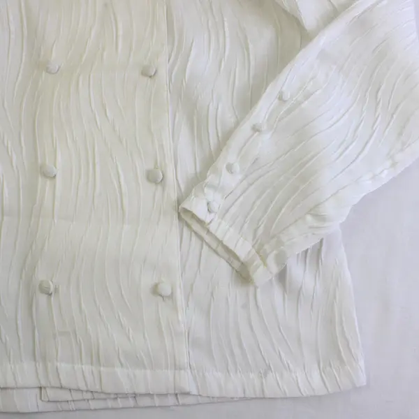 Vtg Jaeger Women's M White Satin Double Breasted  Button Up Long Sleeve Blouse