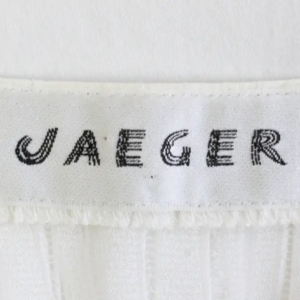 Vtg Jaeger Women's M White Satin Double Breasted  Button Up Long Sleeve Blouse