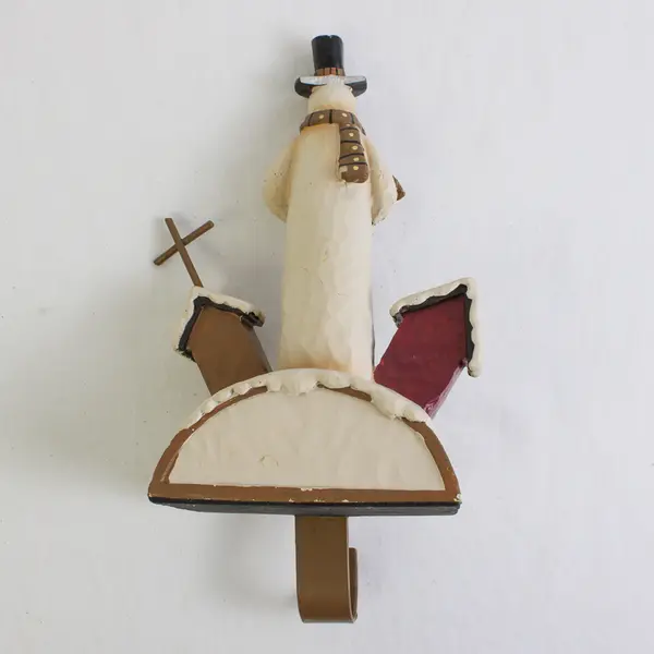 Ceramic Christmas Stocking Mantle Hanger "Peace" Snowman and Church Flawed