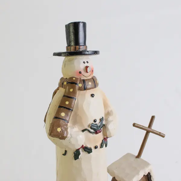 Ceramic Christmas Stocking Mantle Hanger "Peace" Snowman and Church Flawed