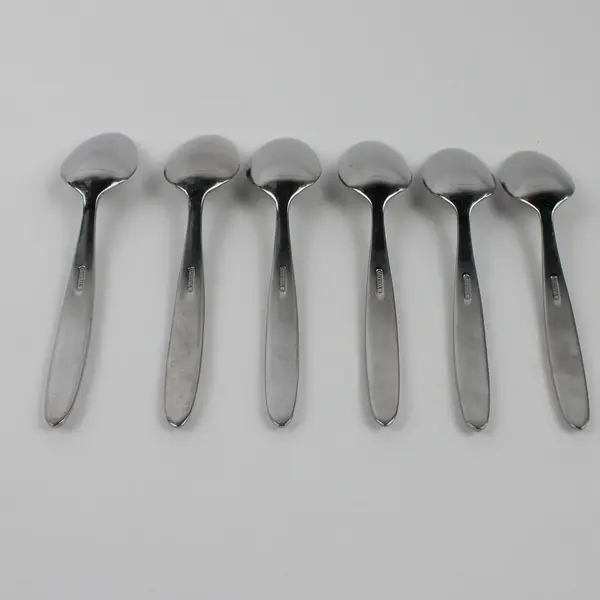 Lot of 6 Oneida Silver Unknown Pattern Stainless Oval Soup Spoons 7.25" Good