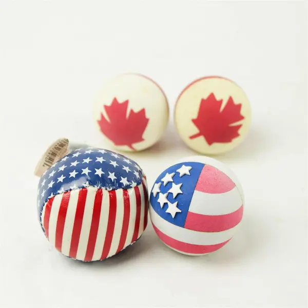 Lot of 3 Rubber Balls & 1 Hacky Sack USA and Canada- Good Pre-Owned Toys