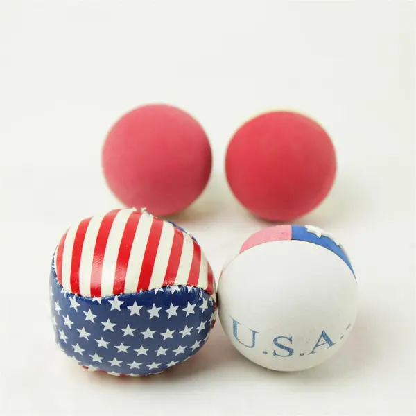 Lot of 3 Rubber Balls & 1 Hacky Sack USA and Canada- Good Pre-Owned Toys