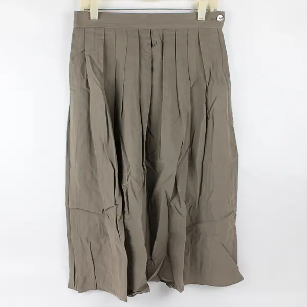 Vintage Jaeger Women's 10 Brown Pleated A-Line Midi Skirt w/Abalone Button