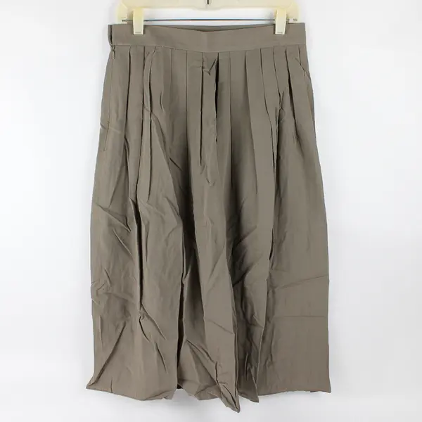 Vintage Jaeger Women's 10 Brown Pleated A-Line Midi Skirt w/Abalone Button