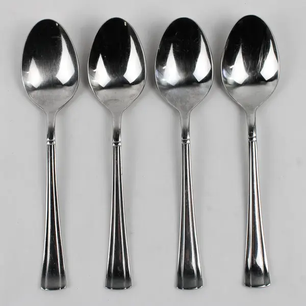 Lot of 4 Cuisinart Flatware Geo Pattern 18/10 SS Oval Soup Spoons 7.75" Good